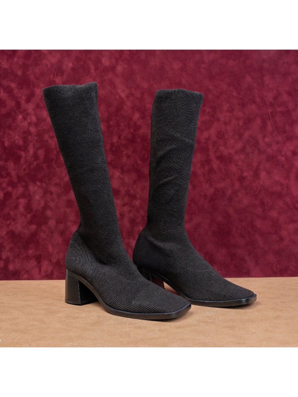 Miista London Wmn Black Fabric Vintage Y2K Square toe Boots 10.5US EUR 41